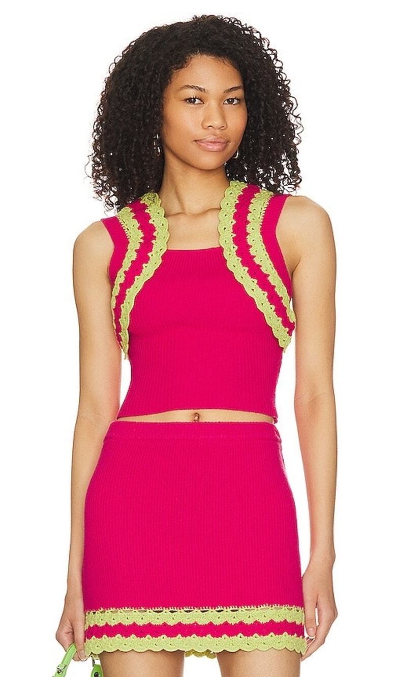 Revolve x Majorelle Jeneli Pink Sleeveless Crochet Knit Sweater Crop Top Sz XS